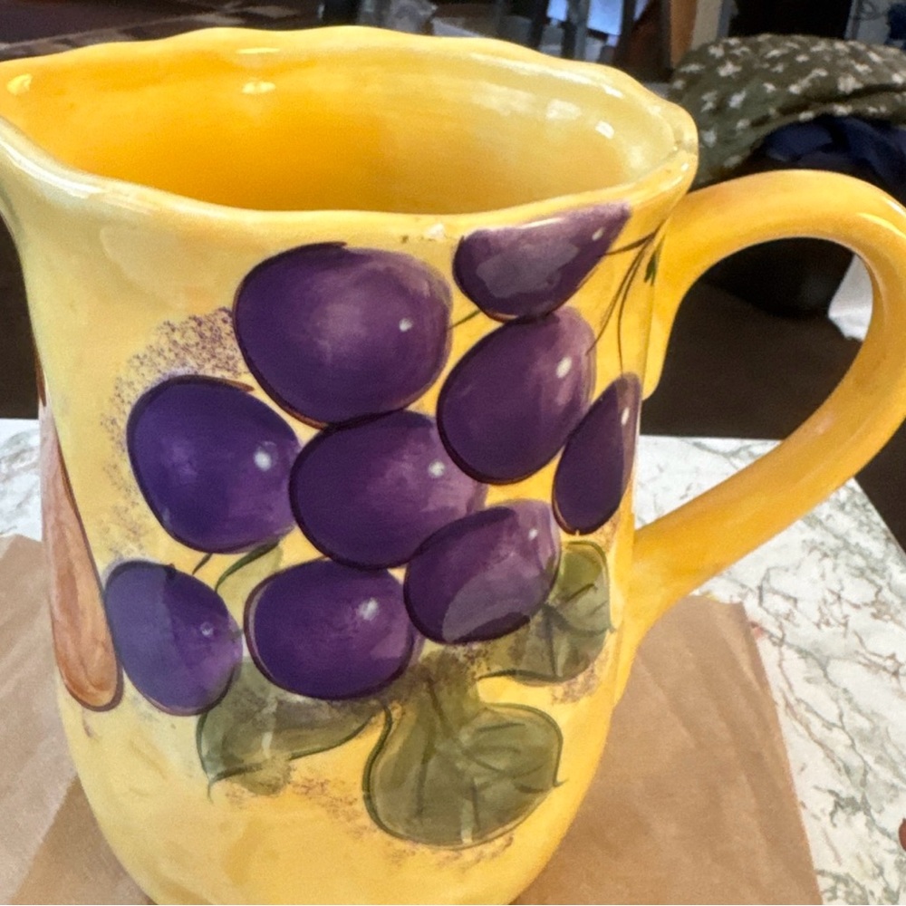 Vibrant Yellow and Purple Grapes Ceramic Pitcher